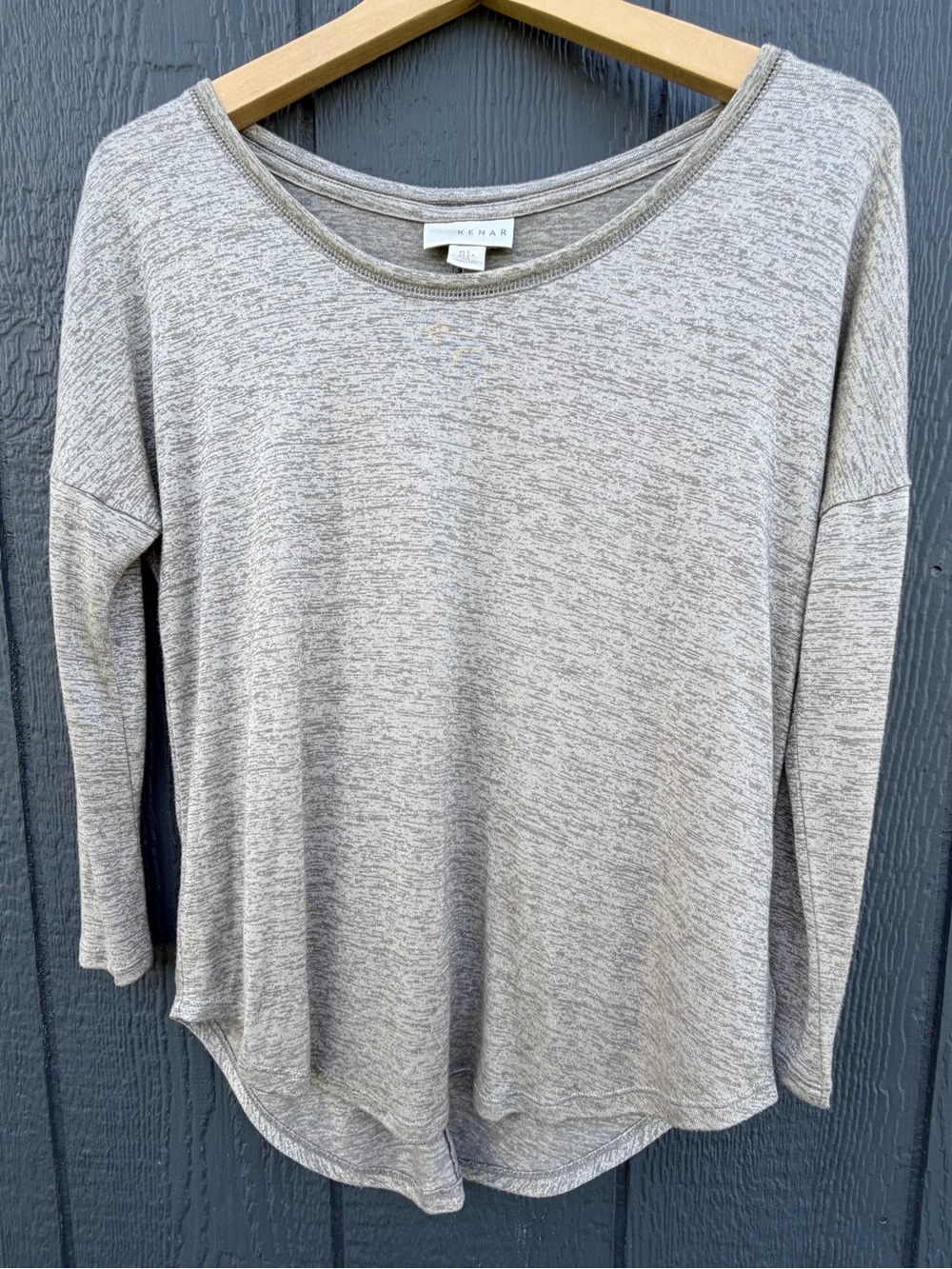 Kenar Heathered Taupe Long Sleeve Scoop Neck Top